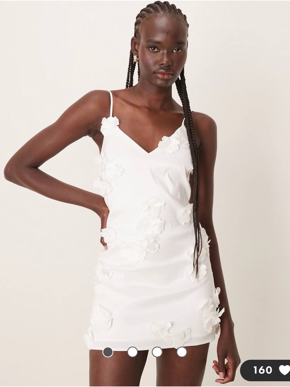 Flower Appliqué Mini Slip Dress Camisole - White